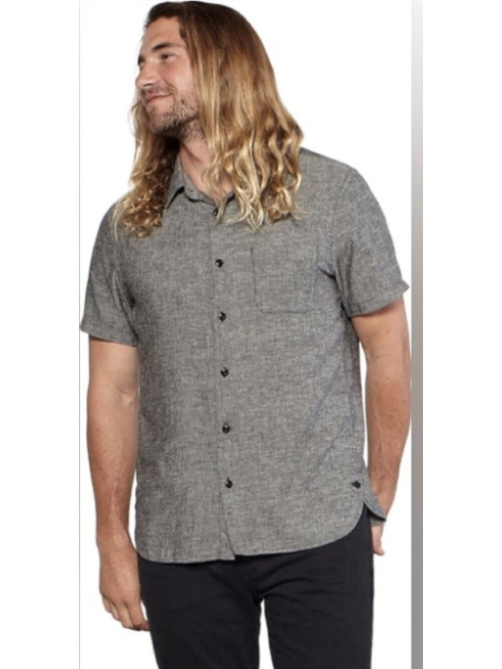 OUTERKNOWN Beachcomber Short Sleeve Shirt Gray Tencel Hemp Men's Small Casual